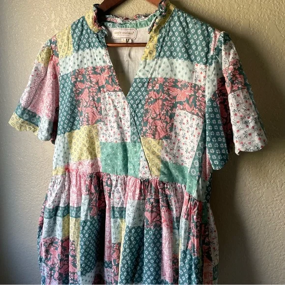 Simply Southern Womens Large Patchwork Floral Midi Dress Preppy Modest Pockets - Picture 4 of 9